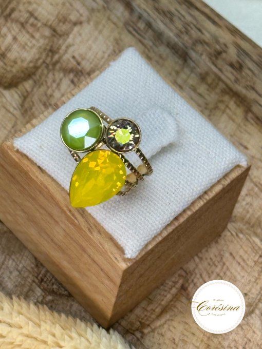 Bague Swarovski-jaune et vert 