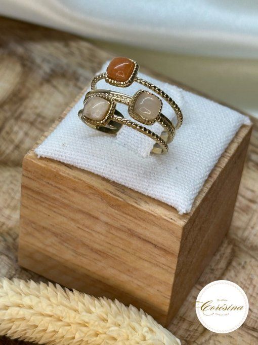 Bague trio Aventurine orange 