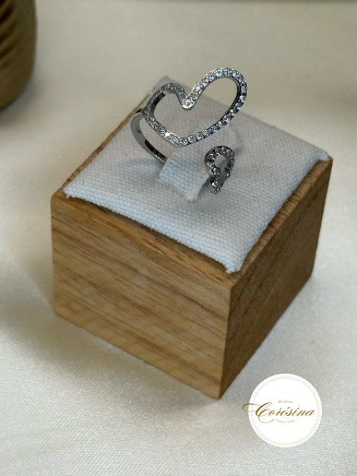 Bague double coeur argenté 