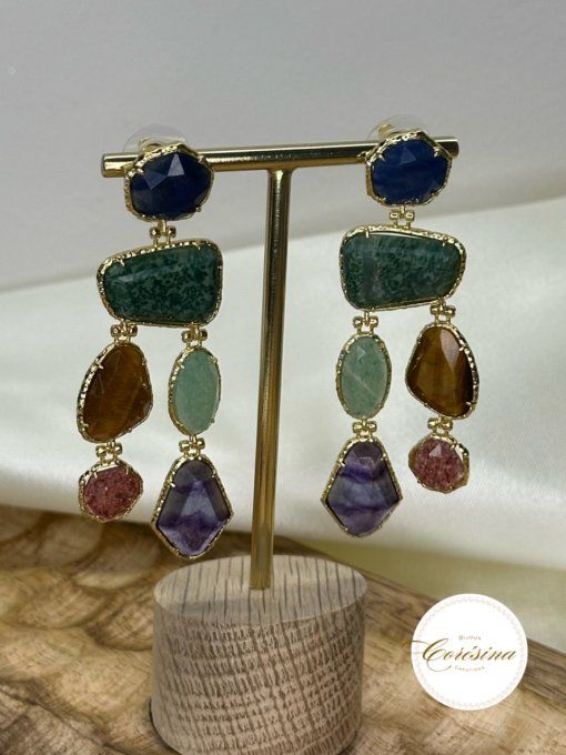 Boucles d'oreilles Chandelier Alma pierres naturelles 