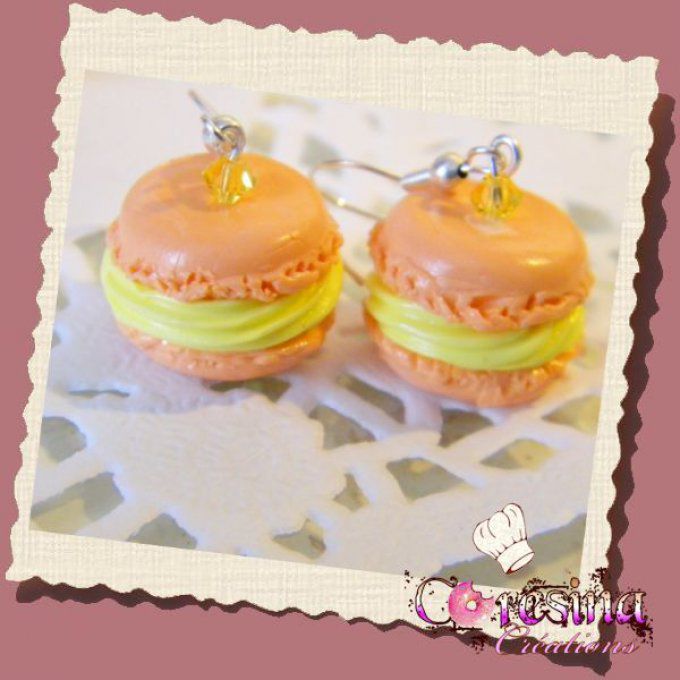 bijoux gourmands:Collection PASTEL Boucles d'oreilles macaron "sorbet Abricot chantilly"