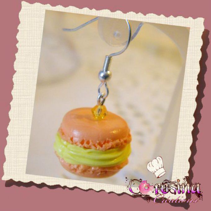 bijoux gourmands:Collection PASTEL Boucles d'oreilles macaron "sorbet Abricot chantilly"