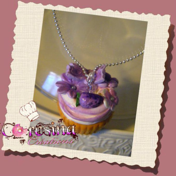 Collier Cupcake "Candy a la violette"