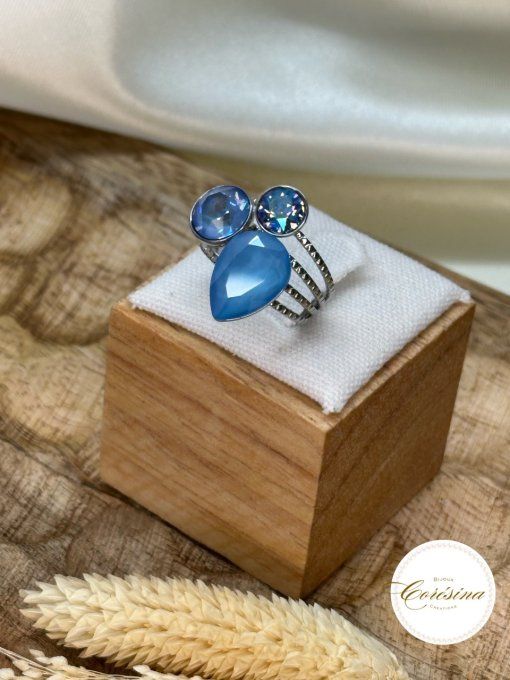 Bague argenté Swarovski -bleu 