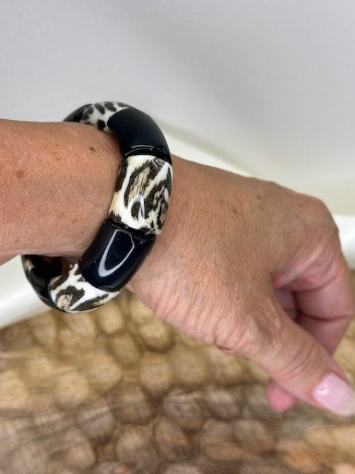 Bracelet élastique léopard noir 