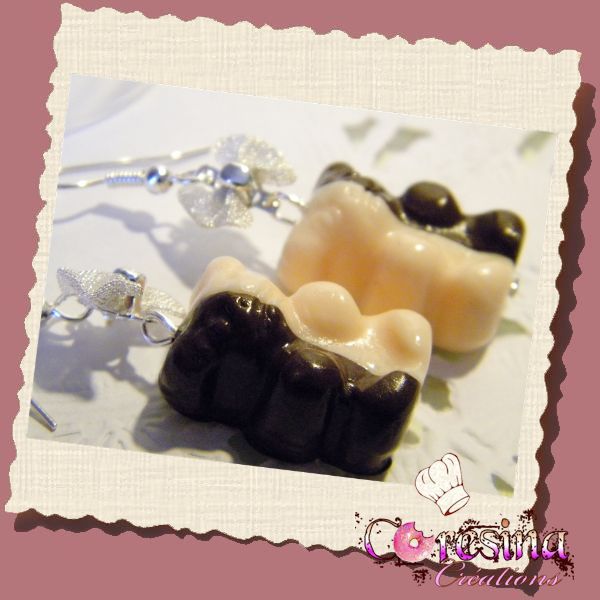 bijoux gourmands:boucles d'oreilles "oursons double chocolat"