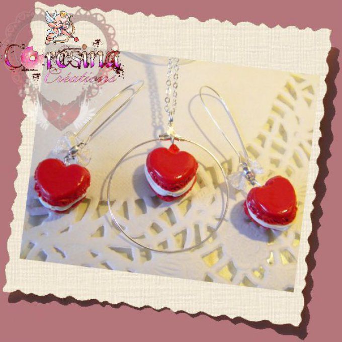 bijoux gourmands:Boucles d'oreilles coeur chantilly "Rouge Baiser"