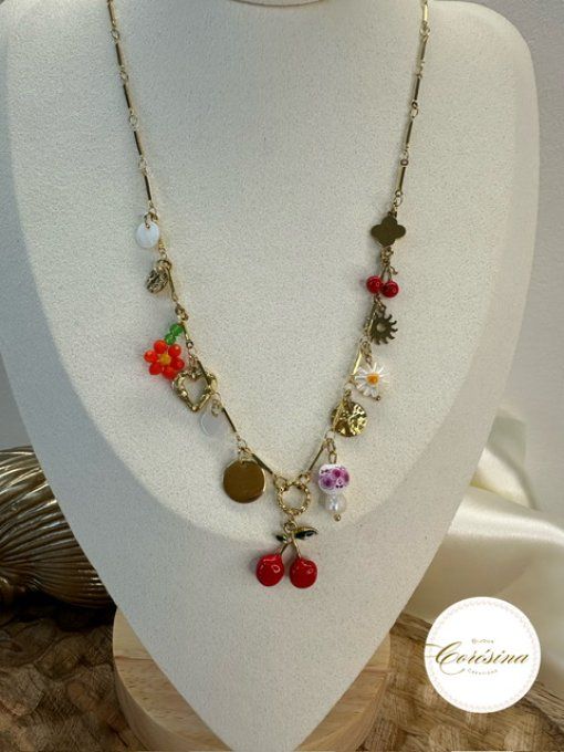 Collier Breloques Cerise 