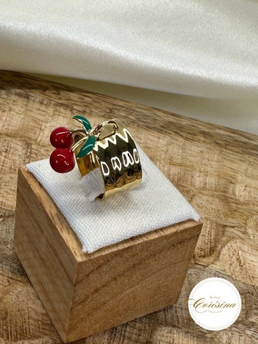 Bague breloque cerise 