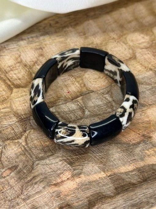 Bracelet élastique léopard noir 