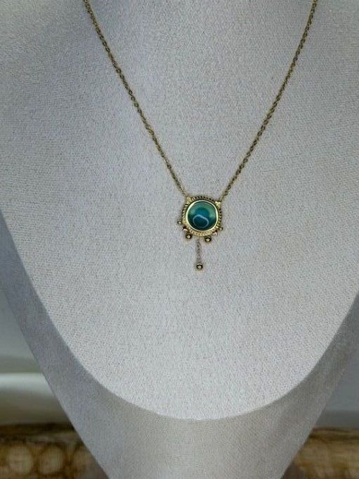 Collier oeil de chat bleu 